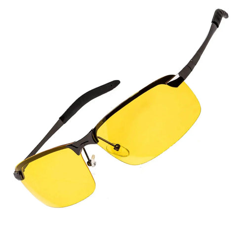 Polarized Night Driving Glasses Anti Glare For Enhanced Night Vision with yellow tint and metal frame.