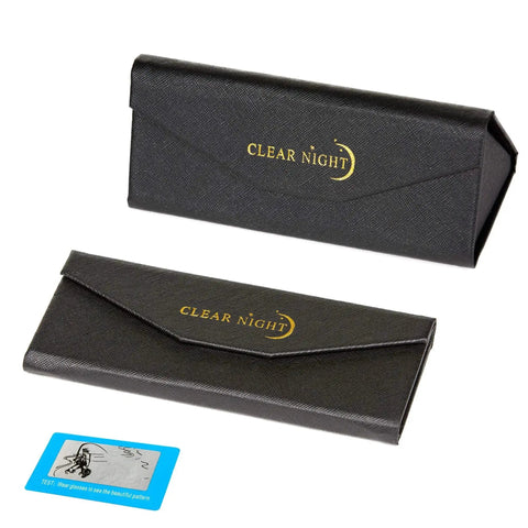Hard case for Polarized Night Driving Glasses Anti Glare For Enhanced Night Vision with 'Clear Night' logo and test card
