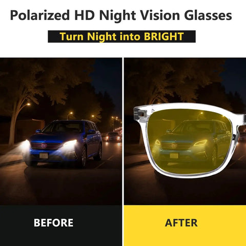 Polarized Night Vision Driving Glasses With Yellow Lens For Men And Women demonstrating glare reduction at night