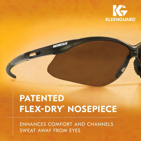 Polarized Safety Glasses With Smoke Lenses Gunmetal Frame Unisex Case Included side view showing patented nosepiece