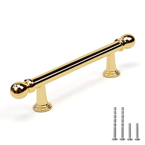 10 Pack Polished Brass Kitchen Cabinet Pulls 3 Inch Hole Center Solid Zinc Alloy Handles with screws