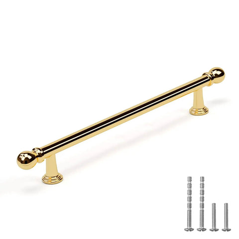 10 Pack Polished Brass Cabinet Pulls 7.5 Inch Hole Center Solid Zinc Alloy Drawer Handles for Dresser Kitchen Wardrobe with screws