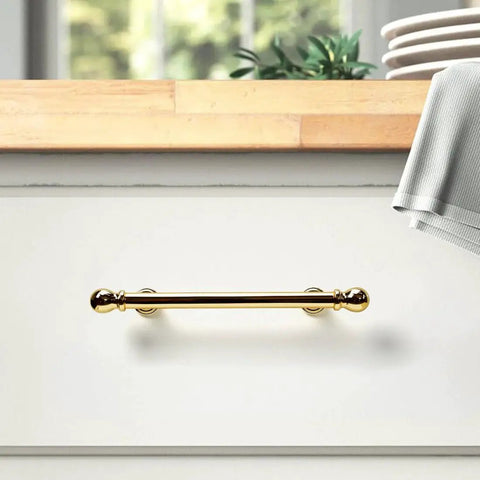 10 Pack Polished Brass Kitchen Drawer Pulls 3-3/4 Inch Center To Center Solid Zinc Alloy Cabinet Handles installed on drawer