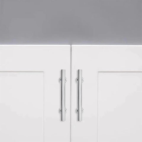 Polished Chrome Cabinet Pulls Set Of 2, 3 Inch Hole Center Square Handles on white kitchen cabinet doors