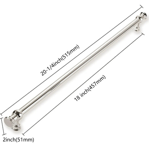 18 Inch Hole Center Cabinet Pulls, Polished Nickel, Solid Zinc Alloy Construction, Heavy Duty Kitchen Hardware, 1 Pack, dimensions shown