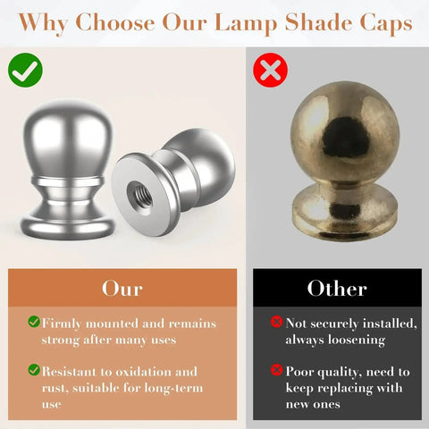 Comparison of polished silver and brass Two Pack Ball Lamp Finial Caps with 1/4-27 Inch Thread for lampshade attachment.