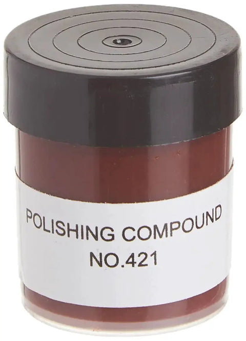 Polishing Compound 421 for metals and plastics, small jar with black lid, ideal for blemish removal and bright shine with rotary tools.