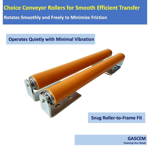 Polyurethane Coated Long Roller With Bracket Set 16" Length, 1.5" Diameter Conveyor Galvanized Steel shown with smooth motion and fit