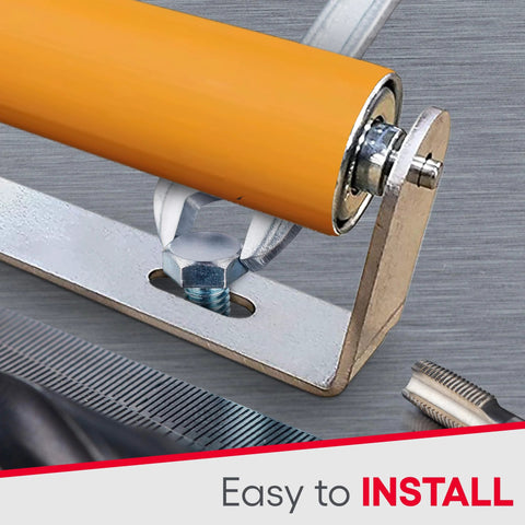 Close-up of a polyurethane coated roller with bracket showing installation detail, part of the Industrial Grade Conveyor Roller by Ultimation 2-Pack.