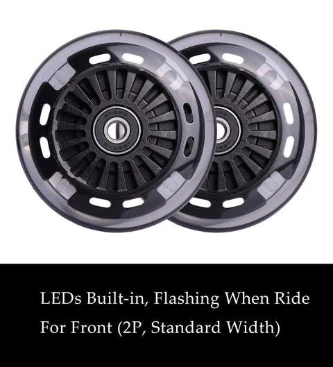 Polyurethane replacement wheels set (front, 2p light up), showing black LED wheels with embedded illumination, designed for smooth ride.