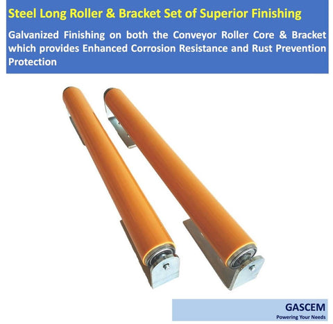 ✝️ Polyurethane Coated Long Roller With Bracket Set 16" Length, 1.5" Diameter Conveyor Galvanized Steel on white background