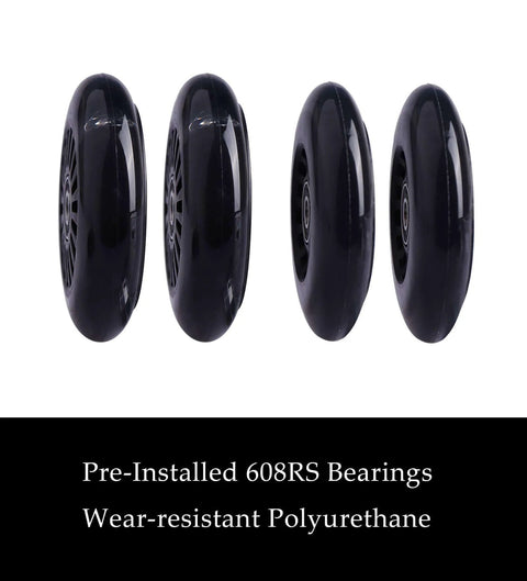 ✝️ Polyurethane replacement wheels set (front, 2p light up), swing car wheels pack (rear, 2p narrower) upgrade for ride-on toys (black)