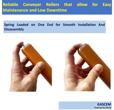 Polyurethane Coated Long Roller With Bracket Set 16" Length, 1.5" Diameter Conveyor Galvanized Steel held in hand for inspection