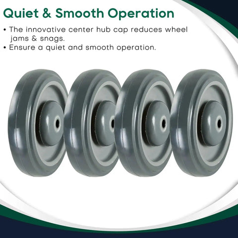 4 gray wheels from 5 Inch Diameter Polyurethane Shopping Cart Wheel Replacement Kit With Stepped Tread Face Double Ball Bearing Heavy Duty Caster 1000 Lb Capacity Per Wheel Pack Of 4 Gray Quiet Smooth Operation For Industrial And Retail Carts