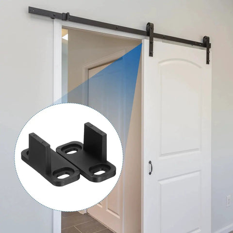 Two Pieces POM Barn Door Floor Guides For Universal Sliding Barn Door Hardware Flat Bottom Track Guide installed on door frame