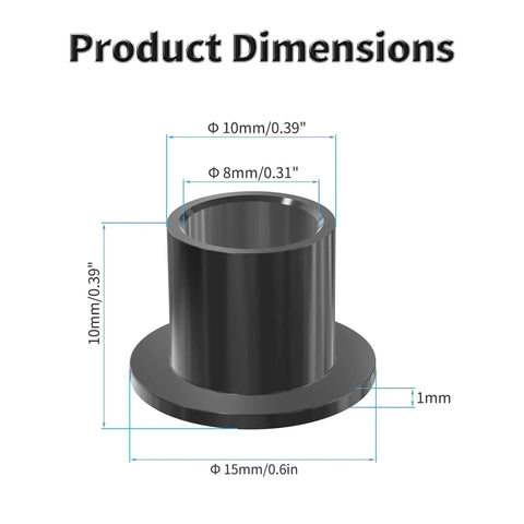 4 Pcs Pom Flanged Sleeve Bearings 8mm ID 10mm OD 10mm Length Flange Diameter 15mm Oilless Black POM Self Lubricating Flanged Bushings