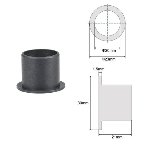 Flanged Sleeve Bearing 20mm Bore 23mm OD 21mm Length POM Self Lubricating Oilless Wrapped Black Bushings size diagram