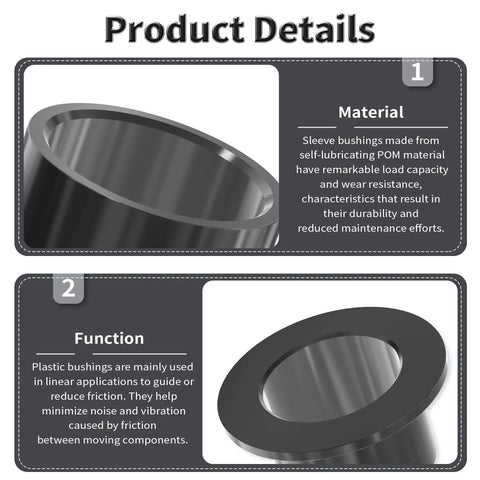 4 Pack POM Flanged Sleeve Bearings 15Mm Id 17Mm Od 17Mm Length For Shaft Of Equipment Machinery Oilless Black Self Lubricating Bushings With No Mess 23Mm Flange Diameter And 1Mm Flange Thickness, showing material and function details