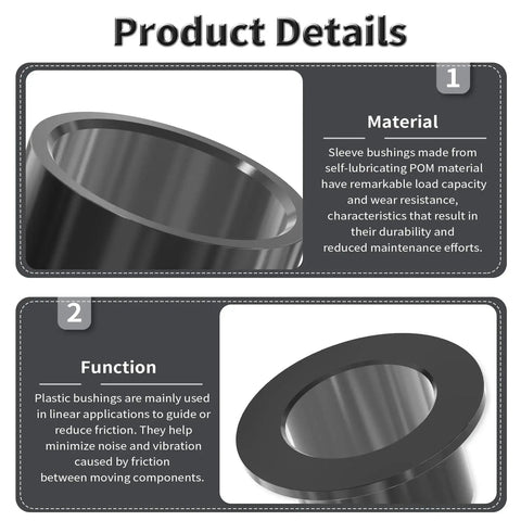 Close-up of Four Pack POM Flanged Sleeve Bearings 25mm ID By 28mm OD By 30mm Length With 35mm Flange Diameter, showcasing material and function details.