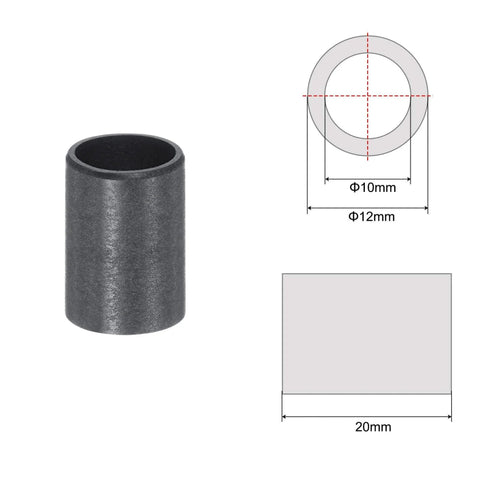 Four POM Sleeve Bearings 10mm Bore 12mm OD 20mm Length Self Lubricating Oilless Bushings with dimensions