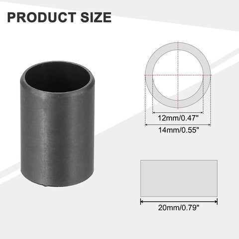 Diagram showing Six Pcs POM Sleeve Bearing Plastic Bushings Self Lubricating Oilless Maintenance Free Black ID 12mm OD 14mm Length 20mm