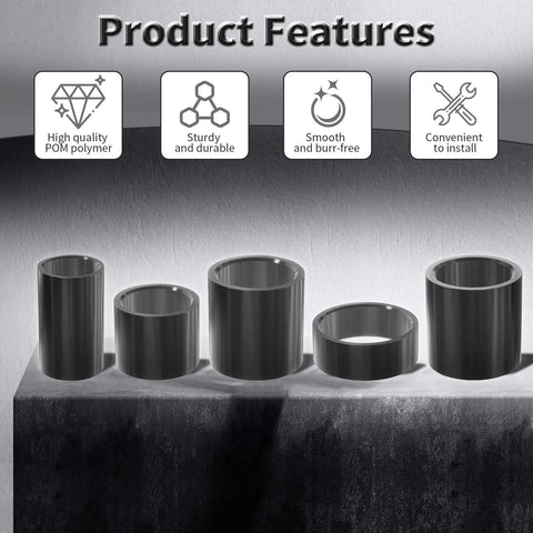 4Pcs POM Oil Free Sleeve Bearings 6mm ID 8mm OD 10mm Length Self Lubricating Black Bushings displayed with product features.