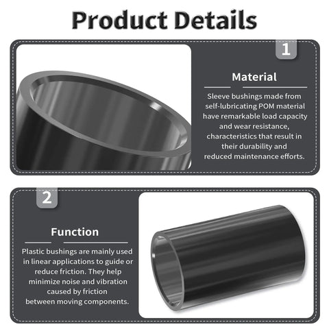 4Pcs POM Oil Free Sleeve Bearings 6mm ID 8mm OD 10mm Length Self Lubricating Black Bushings product details and material use