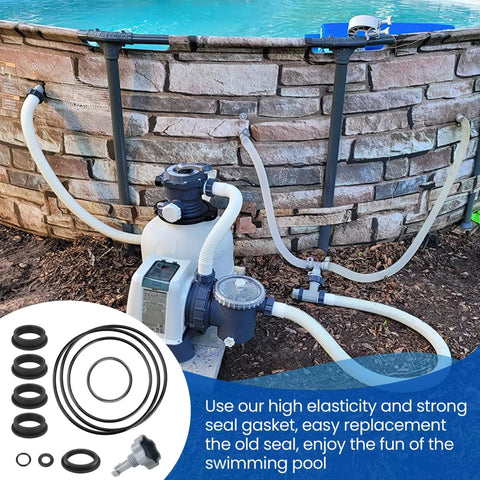 Pool Sand Filter Pump Seal And Gasket Replacement Kit With O Ring, Air Release Valve And L Shape Gaskets installed on pool