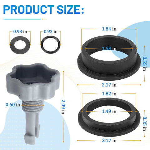 Dimensions of Pool Sand Filter Pump Seal And Gasket Replacement Kit With O Ring, Air Release Valve And L Shape Gaskets shown.