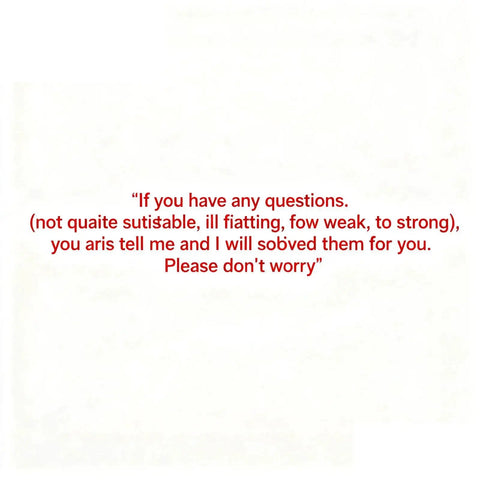 Text displaying a customer service message with typographical errors in red on a white background.