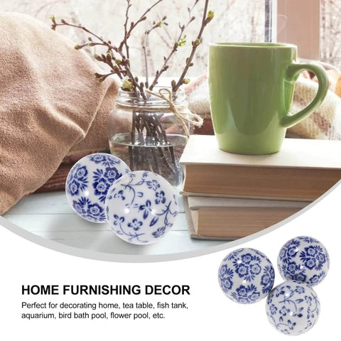 3Pcs Porcelain Balls Ceramic Balls Decorative Orbs Decorative for Centerpiece Small Spheres Floating near books and a green mug