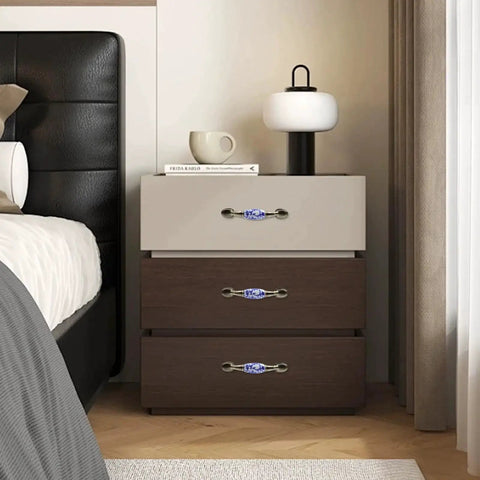 Blue and White Porcelain Pattern Ceramic Cabinet Pulls Set Of Eight With Bronze Finish Screws Installed on Bedroom Dresser