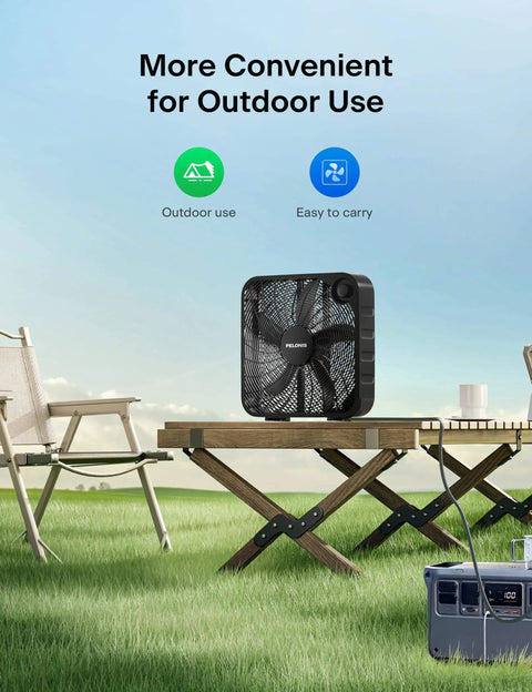 Outdoor view of Go To Box Fan For Bedroom And Living Areas With 3 Speed Settings And 2295 CFM Airflow, Lightweight 5 Blade Design