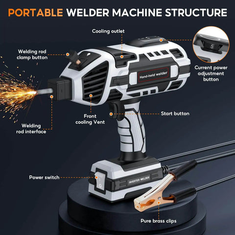 Portable Handheld Arc Welder 110V IGBT Inverter 20 120A Hot Start Anti Stick Welds 3 32nd to 1 8th Inch Rods Tvgoo Grey front view