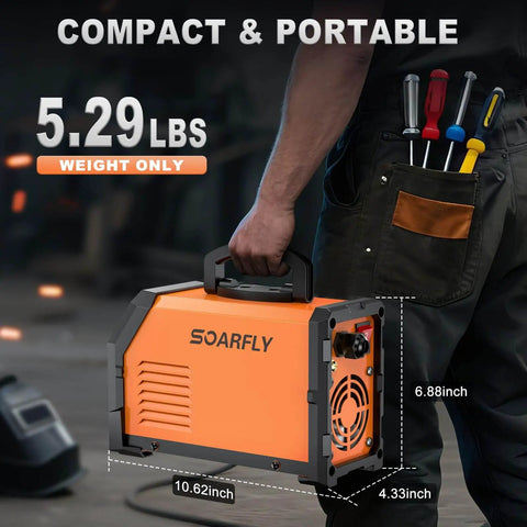 Person carrying Dual Voltage 110V 220V 250Amp Arc Welder With Large Led Display Portable IGBT Inverter Stick Welder Soarfly, side view