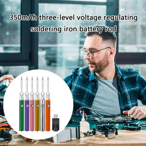Portable Soldering Iron Battery Rod With 350mAh Capacity And Three Adjustable Voltage Settings for PCB work, USB shown