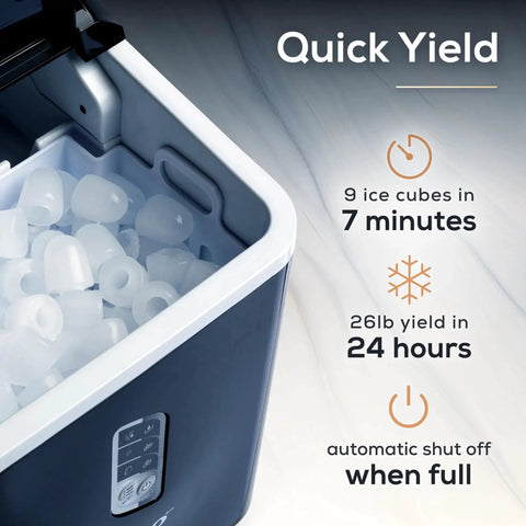 Portable Countertop Ice Maker With LED Control Panel and One Point Five Quart Water Tank Produces 26 Lbs of Ice Per Day