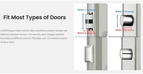 Portable door lock delivers instant privacy and extra security on the go with tool-free installation, showing fit to different door sizes.
