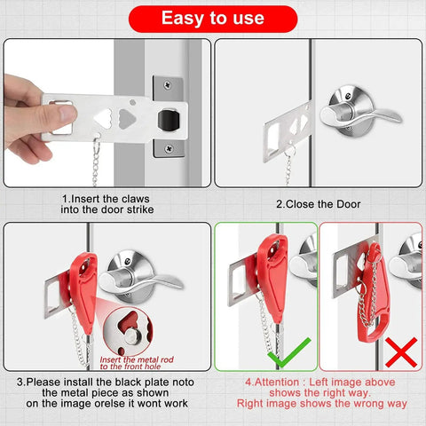 Portable Door Lock And Alarm Kit For Travel And Home Privacy And Safety Dual Protection With A Door Stop Alarm And 120 dB Siren installation guide