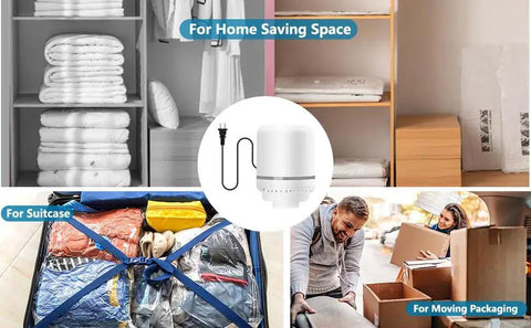 Electric Vacuum Pump For Bags Portable Quick Air Removal, storage organization tool for clothes in suitcase and home.