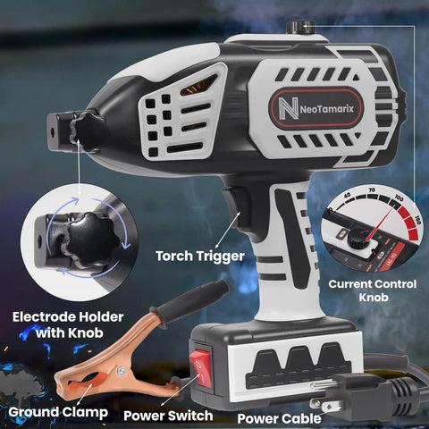 Portable 110V Handheld Welder With IGBT Inverter showing controls and features