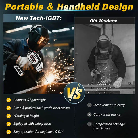 Comparison of Portable 110V Arc Welder With IGBT Inverter showing new tech benefits versus old welders