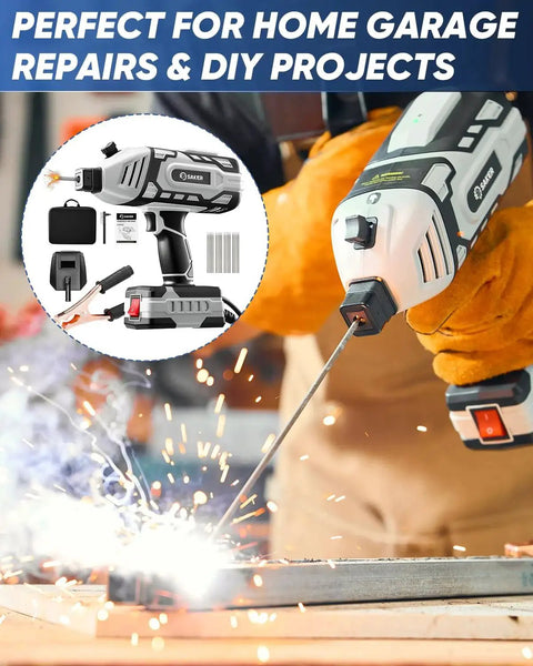 Person using 110V Portable IGBT Inverter Welder with 5 Current Settings Handheld Arc Welding Gun for 3/32 Inch Wire Rods Grey