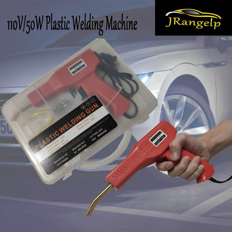 110V Plastic Welding Machine 50W Auto Bumper Repair Kit with case and accessories in front of a car
