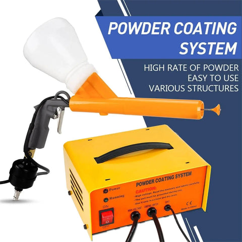Portable Electrostatic Powder Coating Gun System With Foot Switch, showing manual spray gun and control box for 5 stage kits.
