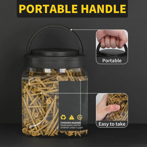 Portable container of Wood Screws 3 Inch, Deck Screws #10 x 3, 310 PCS, with easy-to-carry handle for outdoor decking projects