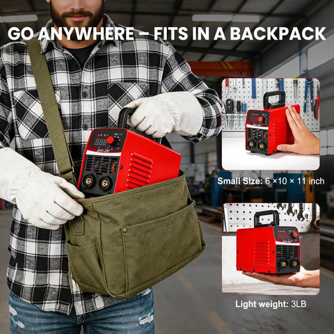 Portable Stick Welder Kit All In One 250Amp 110V, compact design in backpack, suitable for home DIY metal repair projects.