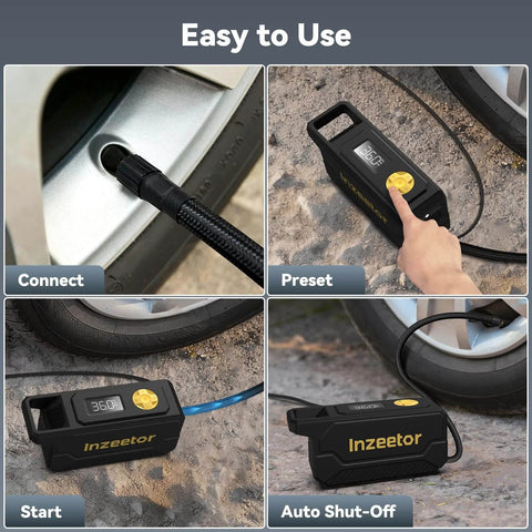 150 PSI Tire Inflator Portable Air Compressor, 12V DC Auto Shutoff Air Pump with digital gauge and LED light in use