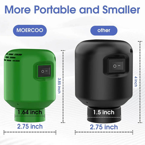 Size comparison of Portable 5000Pa Vacuum Storage Pump by Morecoo On The Go, highlighting compact design against competitor.