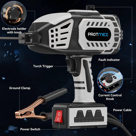 Portable 110V Handheld IGBT Inverter Welder For Home DIY Projects with detailed control knob and electrode holder view